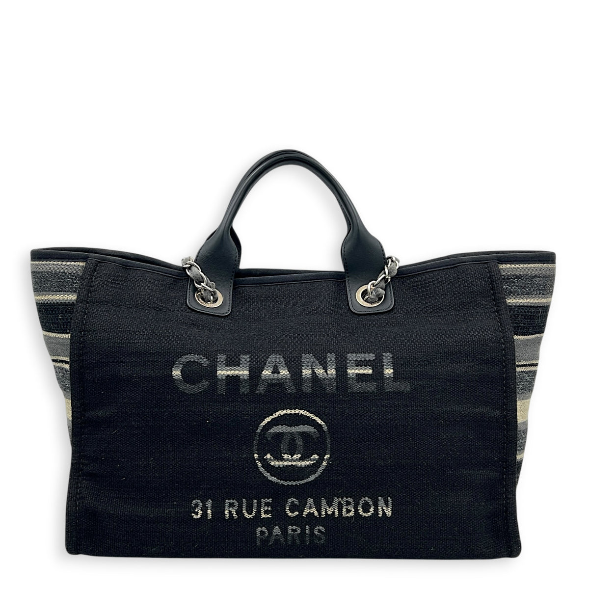 Deauville Black Tote Bag in Canvas, Silver hardware