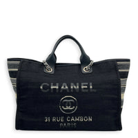 Deauville Black Tote Bag in Canvas, Silver hardware
