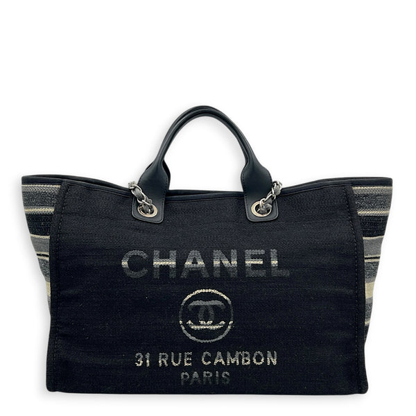 Deauville Black Tote Bag in Canvas, Silver hardware