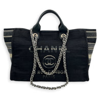 Deauville Black Tote Bag in Canvas, Silver hardware