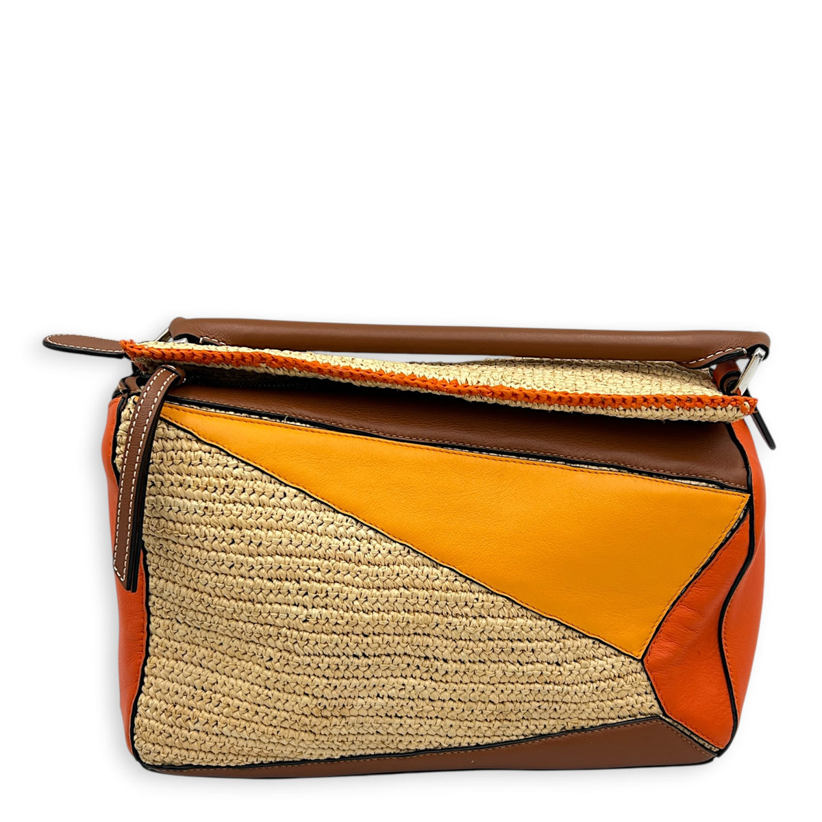 Puzzle Medium Multi-colour Shoulder Bag in Raffia, Silver hardware