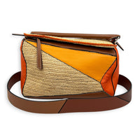 Puzzle Medium Multi-colour Shoulder Bag in Raffia, Silver hardware
