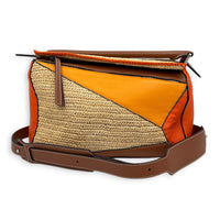 Puzzle Medium Multi-colour Shoulder Bag in Raffia, Silver hardware