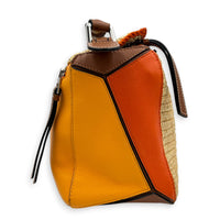 Puzzle Medium Multi-colour Shoulder Bag in Raffia, Silver hardware