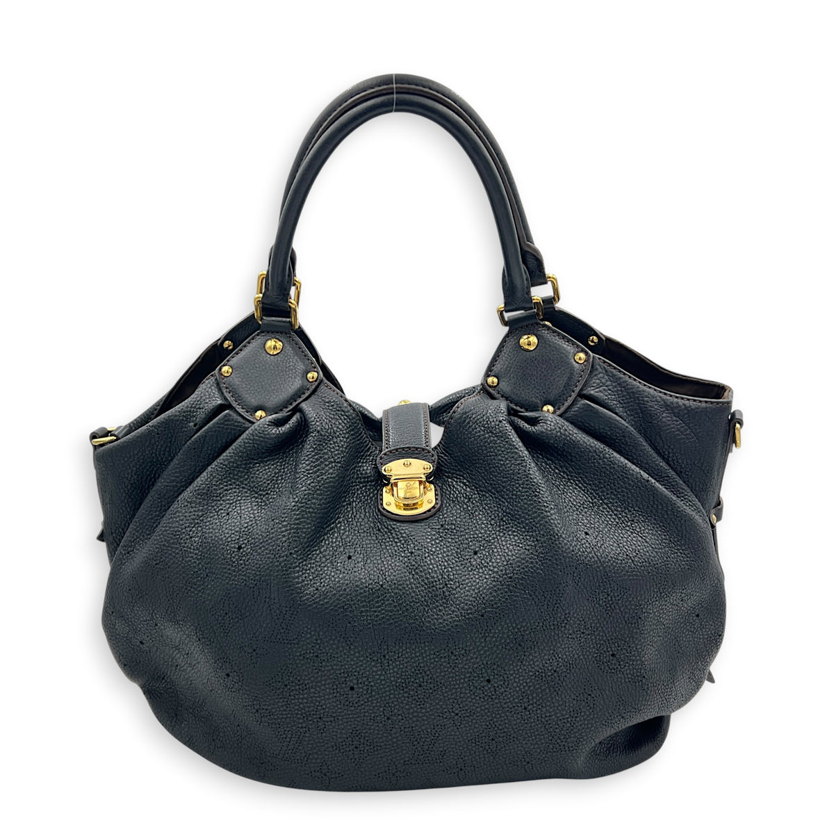 Mahina Shoulder Bag Black in Calfskin, Gold hardware