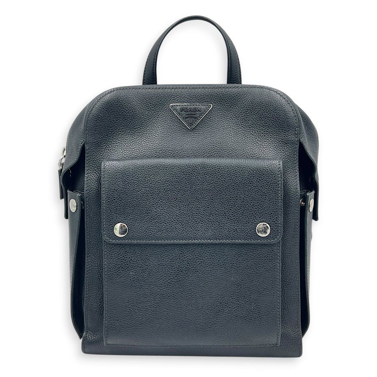 Grained Backpack Backpack Nero in Calfskin, Silver hardware