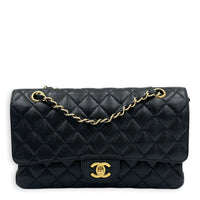 Classic Double Flap Shoulder Bag Medium Black in Caviar Leather, Gold hardware