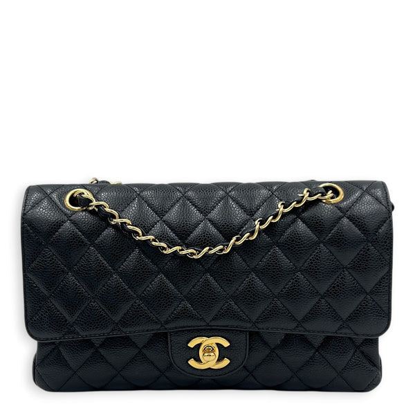 Classic Double Flap Shoulder Bag Medium Black in Caviar Leather, Gold hardware