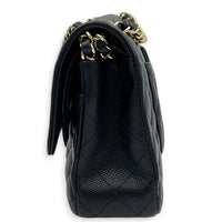 Classic Double Flap Shoulder Bag Medium Black in Caviar Leather, Gold hardware