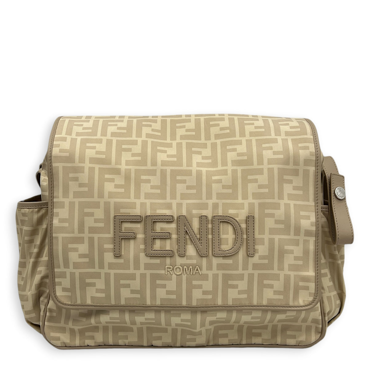 FF Logo Beige Diaper Bag in Nylon, Silver hardware