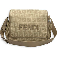 FF Logo Beige Diaper Bag in Nylon, Silver hardware