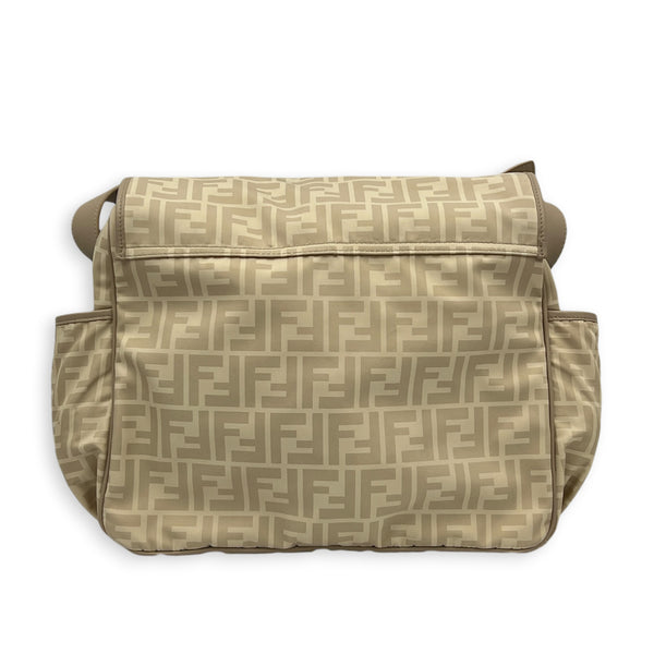 FF Logo Beige Diaper Bag in Nylon, Silver hardware