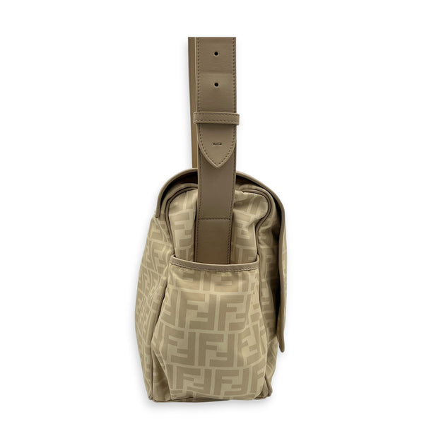 FF Logo Beige Diaper Bag in Nylon, Silver hardware