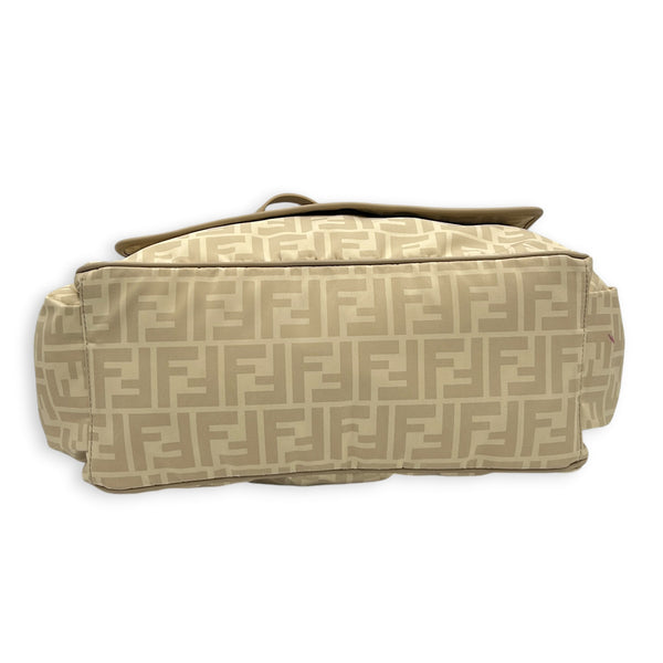 FF Logo Beige Diaper Bag in Nylon, Silver hardware