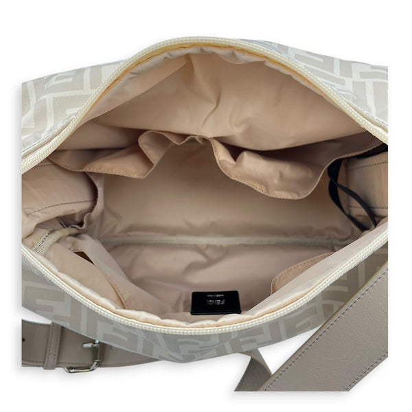 FF Logo Beige Diaper Bag in Nylon, Silver hardware