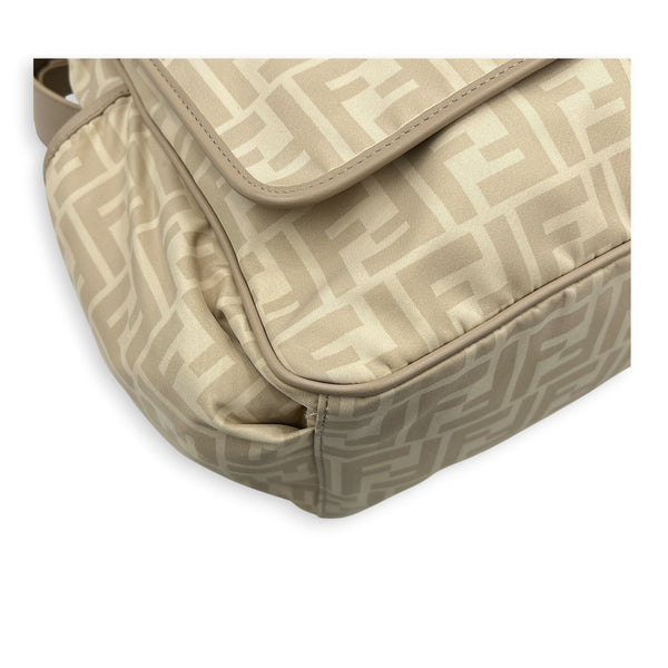 FF Logo Beige Diaper Bag in Nylon, Silver hardware
