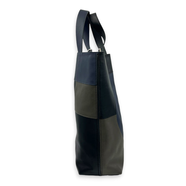Etriviere Jockey Noir/ Bleu Nuit/ Vert Maquis Tote Bag in Evercolor and Evergrain Leather, Palladium hardware