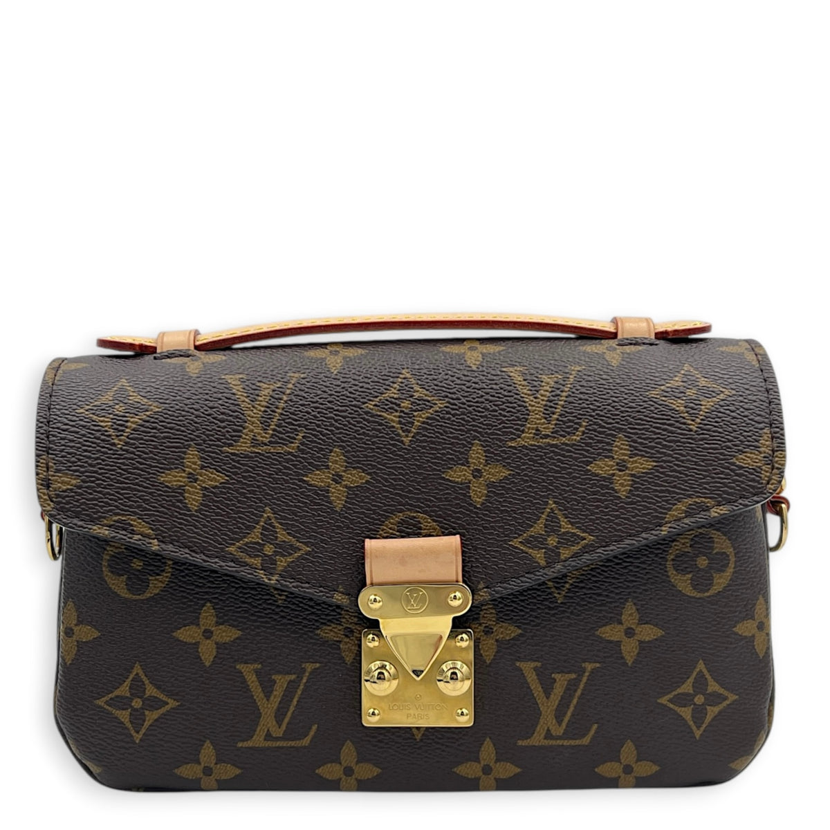 Metis East West Brown Crossbody Bag in Monogram Coated Canvas, Gold hardware