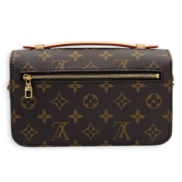 Metis East West Brown Crossbody Bag in Monogram Coated Canvas, Gold hardware