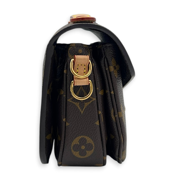 Metis East West Brown Crossbody Bag in Monogram Coated Canvas, Gold hardware