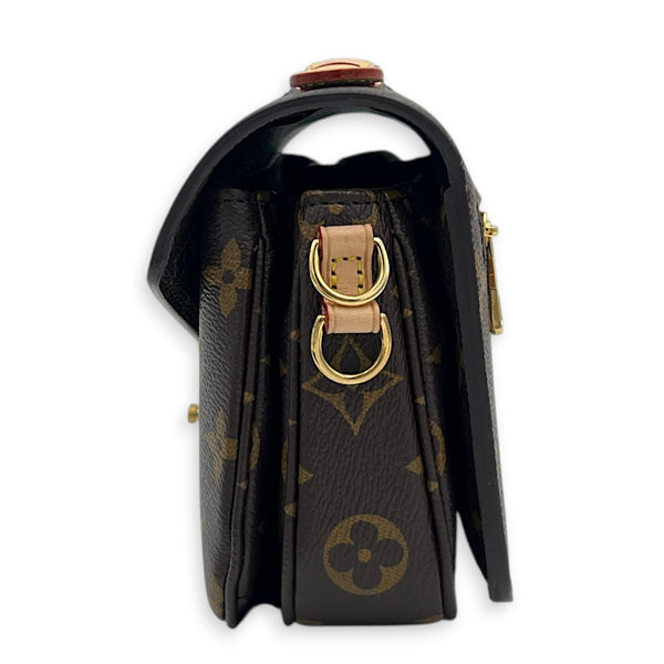 Metis East West Brown Crossbody Bag in Monogram Coated Canvas, Gold hardware