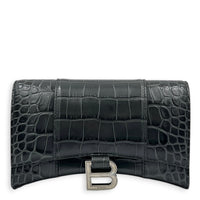 Hourglass Wallet On Chain Grey in Crocodile Embossed Calfskin, Ruthenium hardware