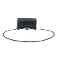 Hourglass Wallet On Chain Grey in Crocodile Embossed Calfskin, Ruthenium hardware