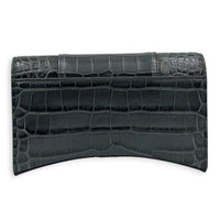 Hourglass Wallet On Chain Grey in Crocodile Embossed Calfskin, Ruthenium hardware