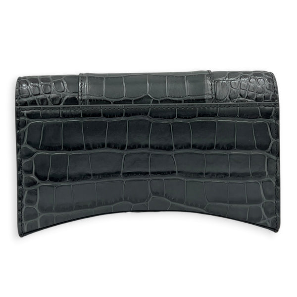 Hourglass Wallet On Chain Grey in Crocodile Embossed Calfskin, Ruthenium hardware