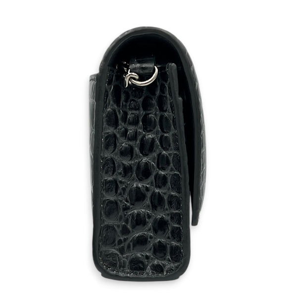 Hourglass Wallet On Chain Grey in Crocodile Embossed Calfskin, Ruthenium hardware