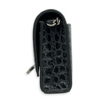 Hourglass Wallet On Chain Grey in Crocodile Embossed Calfskin, Ruthenium hardware