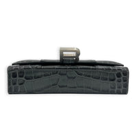 Hourglass Wallet On Chain Grey in Crocodile Embossed Calfskin, Ruthenium hardware