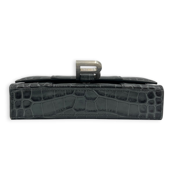 Hourglass Wallet On Chain Grey in Crocodile Embossed Calfskin, Ruthenium hardware