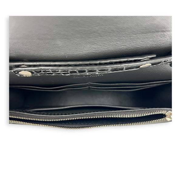 Hourglass Wallet On Chain Grey in Crocodile Embossed Calfskin, Ruthenium hardware