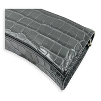 Hourglass Wallet On Chain Grey in Crocodile Embossed Calfskin, Ruthenium hardware