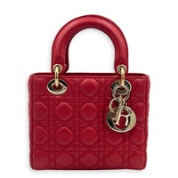 Lady Dior Top Handle Bag Small Red in Lambskin, Gold hardware