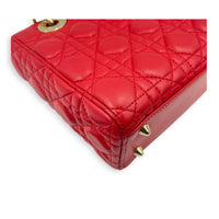 Lady Dior Top Handle Bag Small Red in Lambskin, Gold hardware