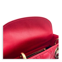 Lady Dior Top Handle Bag Small Red in Lambskin, Gold hardware