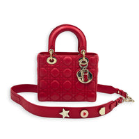 Lady Dior Top Handle Bag Small Red in Lambskin, Gold hardware