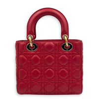 Lady Dior Top Handle Bag Small Red in Lambskin, Gold hardware