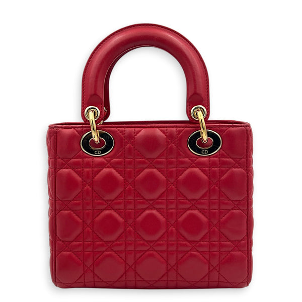 Lady Dior Top Handle Bag Small Red in Lambskin, Gold hardware