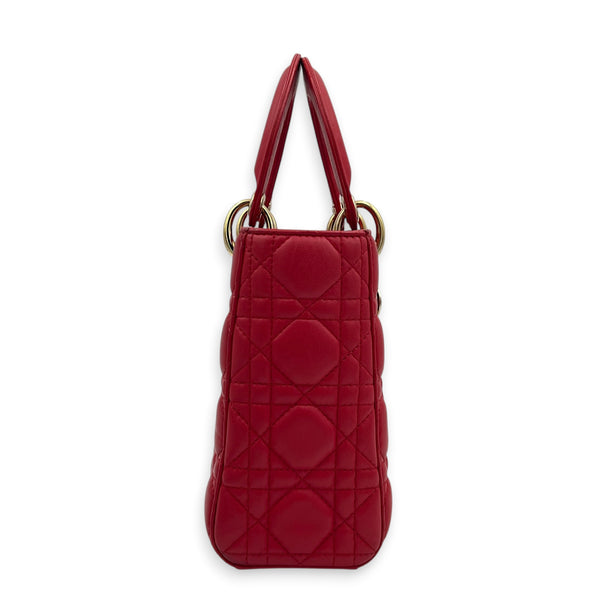 Lady Dior Top Handle Bag Small Red in Lambskin, Gold hardware