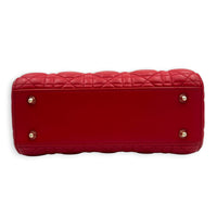 Lady Dior Top Handle Bag Small Red in Lambskin, Gold hardware