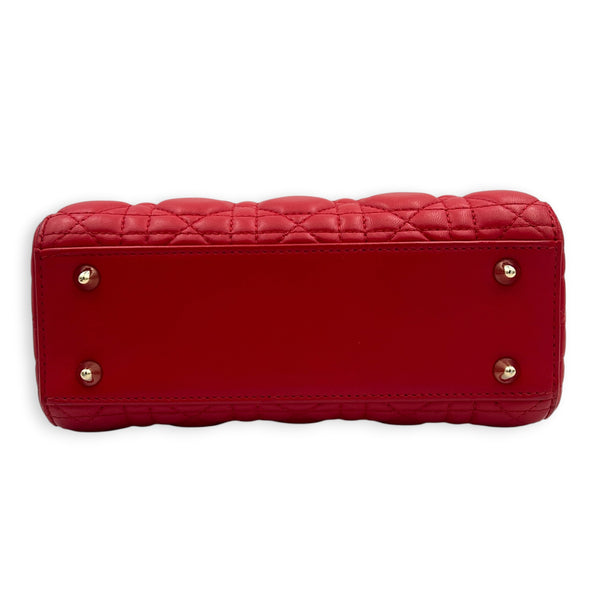 Lady Dior Top Handle Bag Small Red in Lambskin, Gold hardware