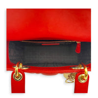 Lady Dior Top Handle Bag Small Red in Lambskin, Gold hardware