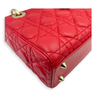 Lady Dior Top Handle Bag Small Red in Lambskin, Gold hardware