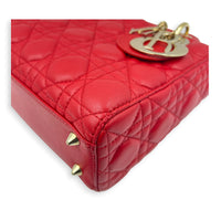 Lady Dior Top Handle Bag Small Red in Lambskin, Gold hardware