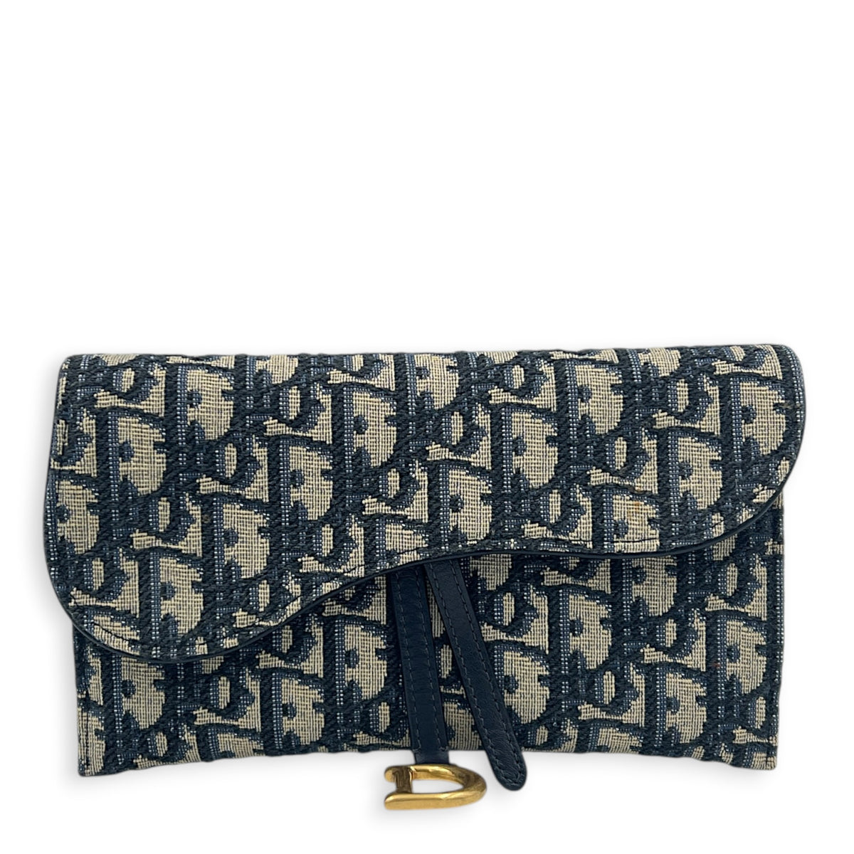 Saddle Wallet On Chain Blue in Jacquard, Antique Brass hardware