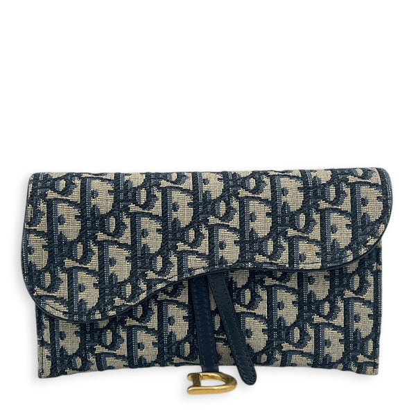 Saddle Wallet On Chain Blue in Jacquard, Antique Brass hardware