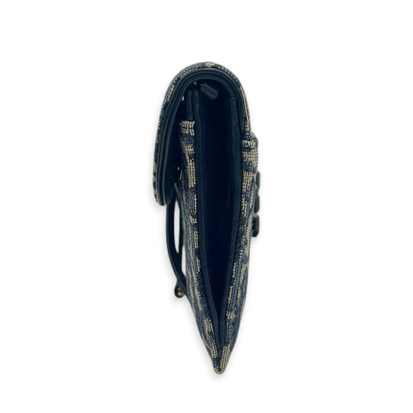 Saddle Wallet On Chain Blue in Jacquard, Antique Brass hardware